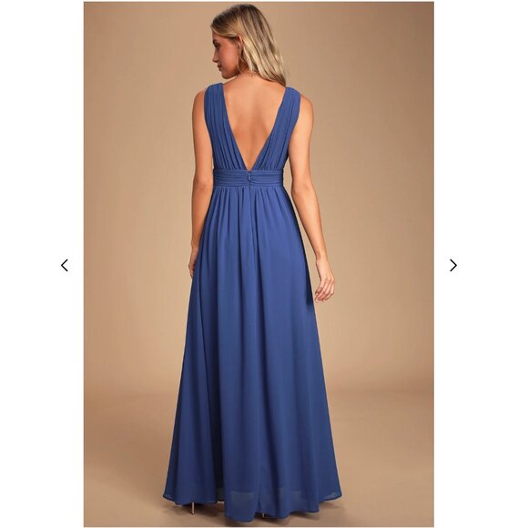 LULUS Heavenly Hues Georgette Maxi Dress, Royal Blue, Size S - Picture 5 of 14